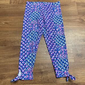 Lilly Pulitzer Girls Maia Crop Leggings Blue Pink Diamond NWOT Size XL/12-14